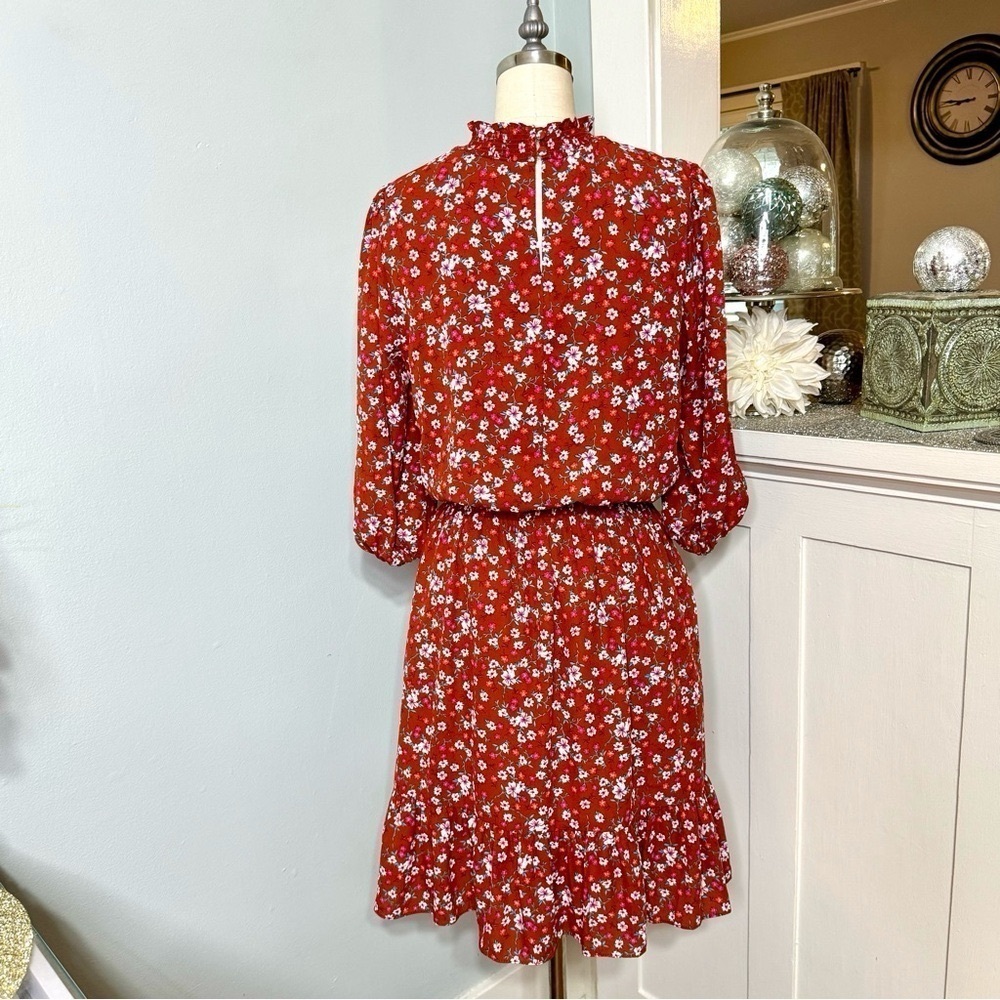 Nanette Lepore Orange Floral Ruffles Fit & Flare Dress Size 10 Medium - Picture 5 of 10
